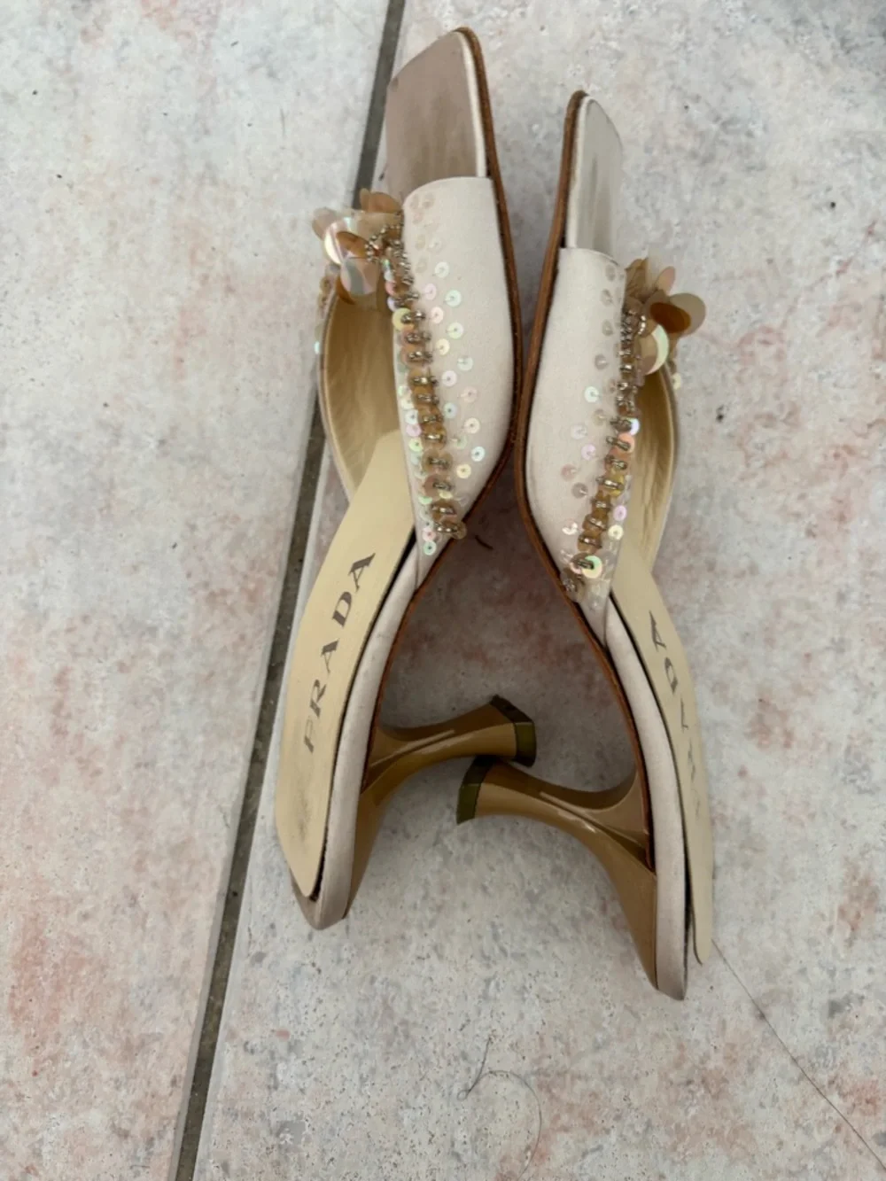 Prada heels Bead slides 90s shoes vintage sandals kitten mules sequin open toe - Picture 7 of 10